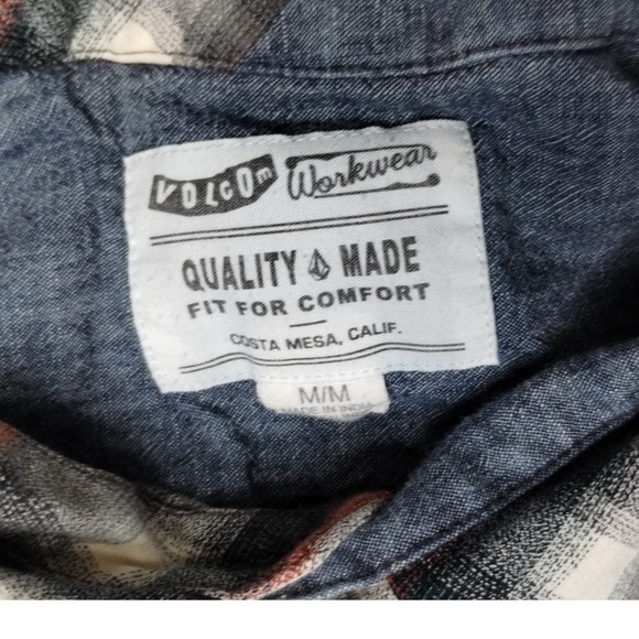 Volcom Workwear Flannel Shirt Mens Medium Plaid Button Up‎ Long Sleeve - Picture 4 of 14